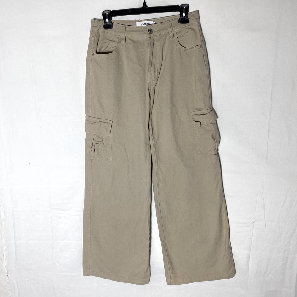 Refuge Khaki High Rise Wide Leg Cargo Style Pants XS Streetwear Festival Retro